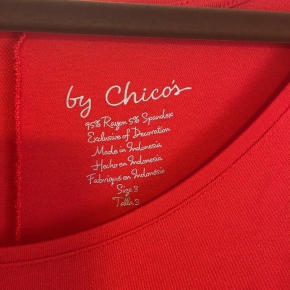 Chicos Jersey Knit Top 3 Tunic High Low Red 3/4 Sleeve Red Eyelet Long Casual - Picture 5 of 8